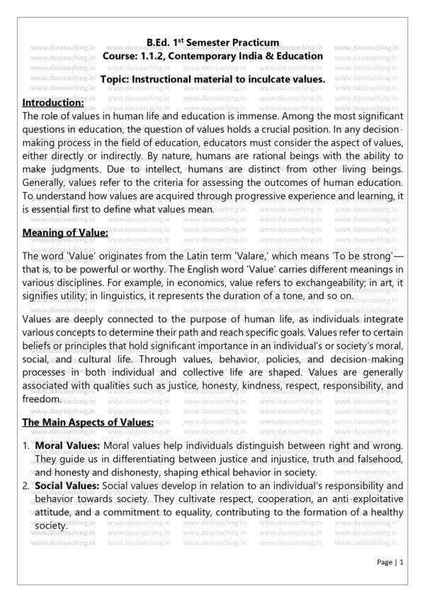 Instructional Material for Value Education | Practicum for B.Ed. Course 1.1.2 - Image 2