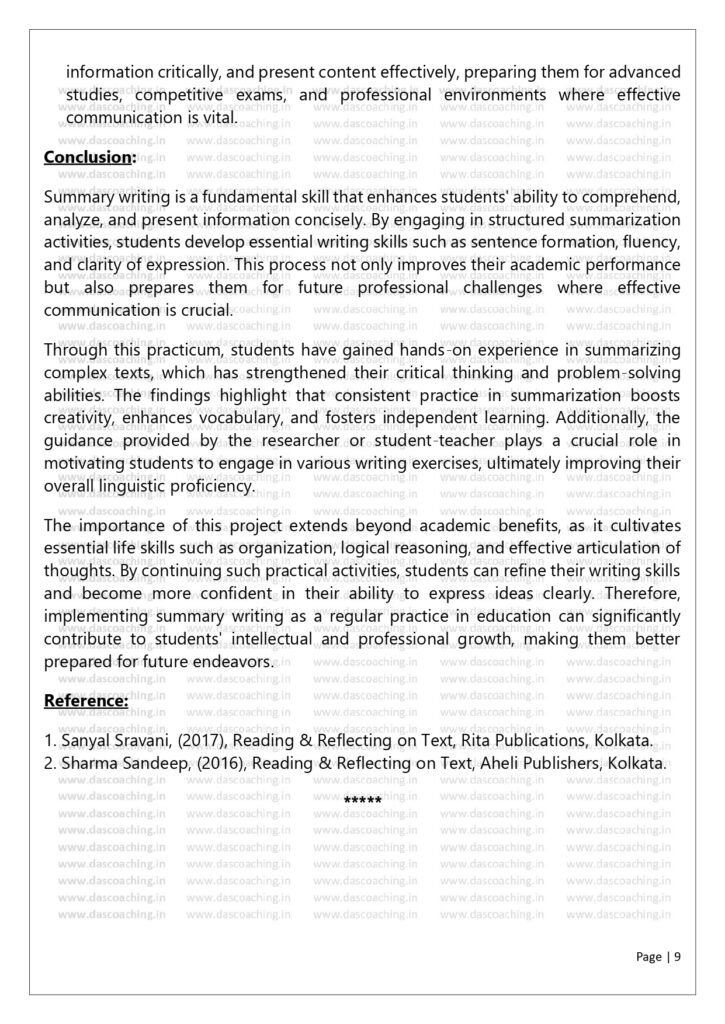 Read the text and provide a five words summary | B.Ed Practicum (English)
